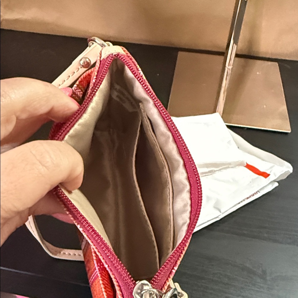 Coach Orange & Pink Striped Wristlet - Picture 11 of 12